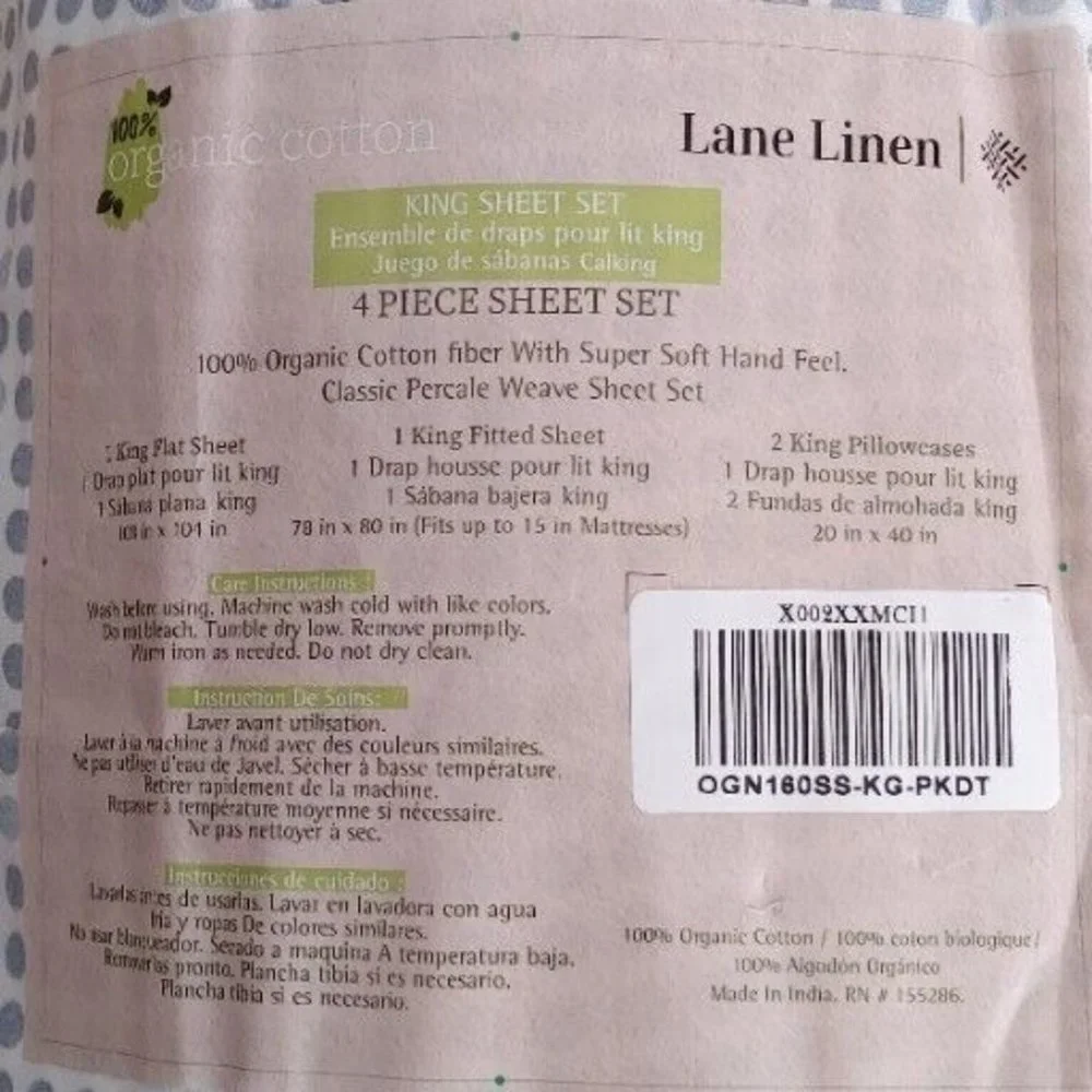 King Size 100% Organic Cotton 4 Piece Sheet Set (Light Blue Polka Dot De…